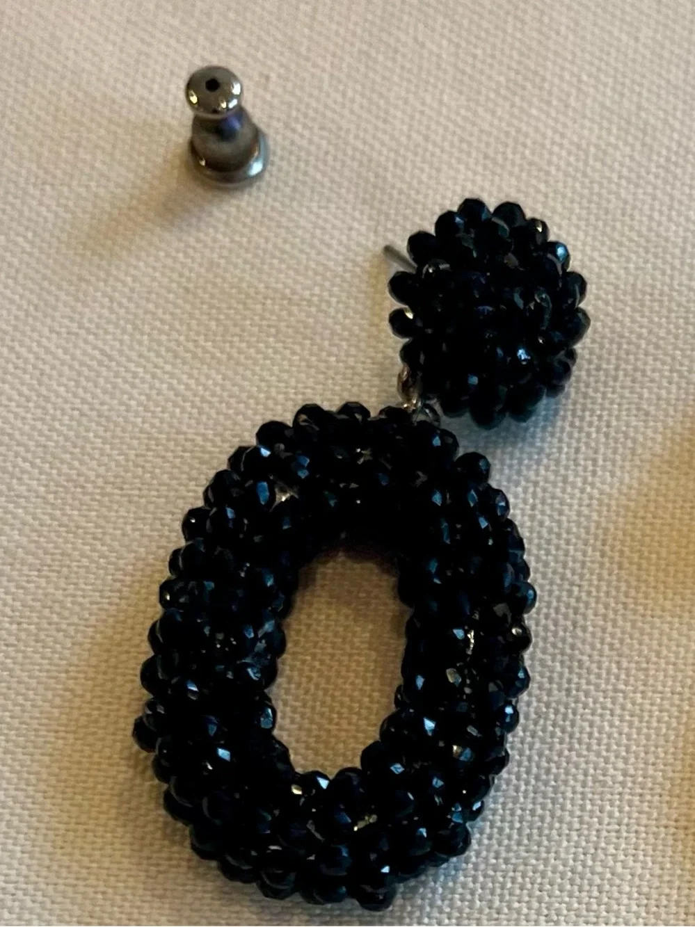 Vintage Black Beaded Hoop Drop Earrings - Women Jewelry - Picture 8 of 16